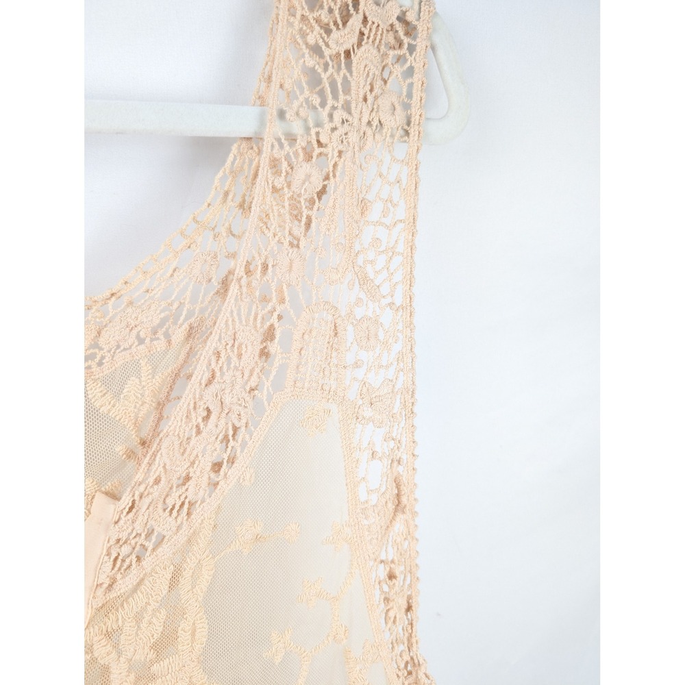 Vintage Y2K Floral Fairy Lace Button Tank Sheer Mesh Layer Boho Indie Romantic - Picture 5 of 9